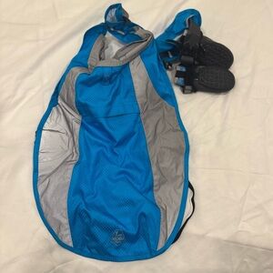 Arcadia Trail Dog Safety Raincoat Blue & Reflective Medium With Matching Boots
